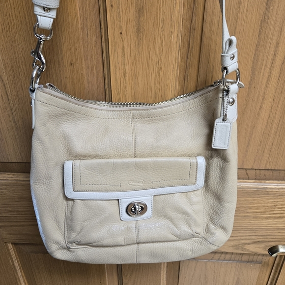 Coach Handbags - Coach Cream Shoulder Bag with Metallic Accents